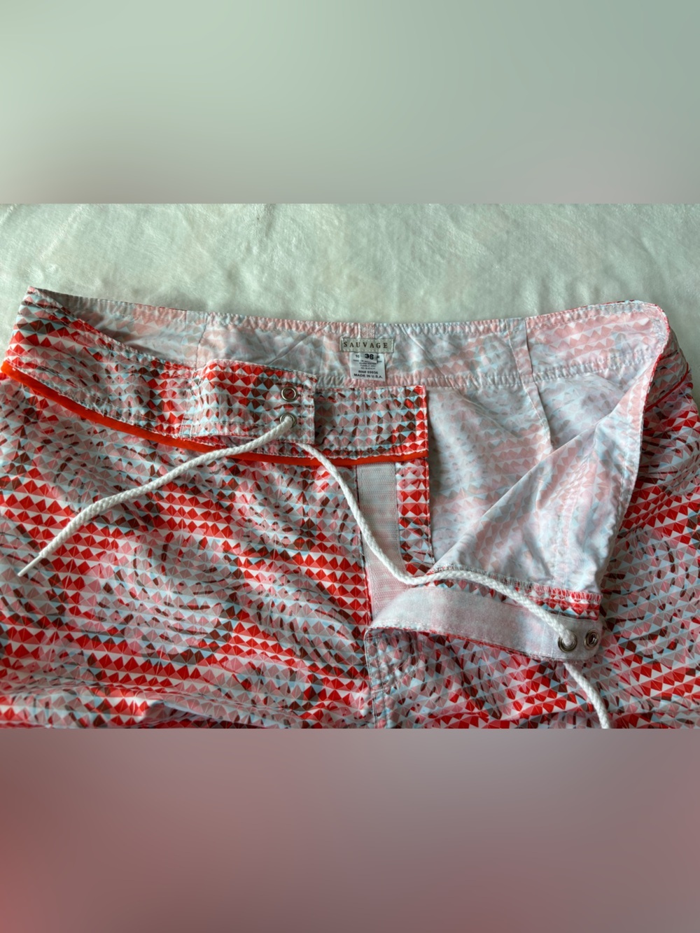 ⁠Sauvage Men Swim Trunks Size 36 Tropical Geometric Palm Print Board Shorts⁠ - Picture 6 of 11